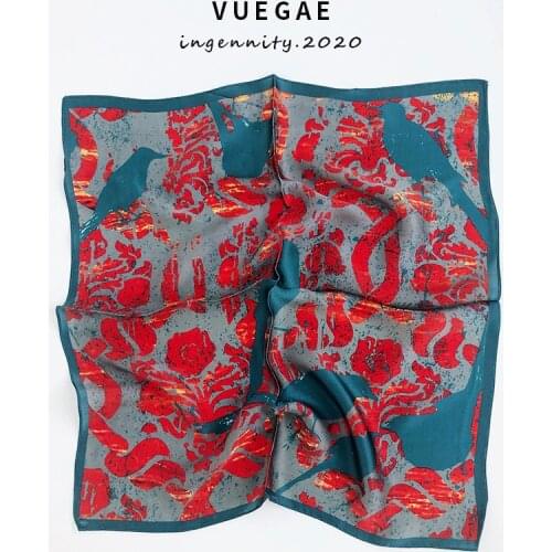 Hot Sale Brand 100% Pure Silk Scarf Women Neck Hair Foulard Square Small Headband Hijab Print Poncho Scarves Bandana 53cm 2020