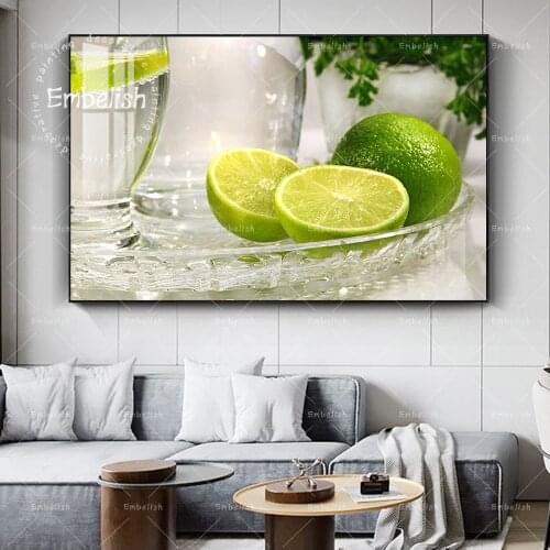1 Pieces Green Lemon Fresh Fruits Modern Artworks For Dinning Room Food Wall Posters Kitchen Home Decor HD Canvas Oil Paintings