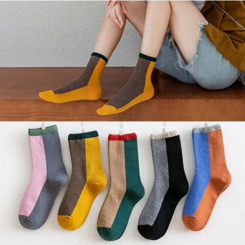 10 pieces = 5 pairs Womens Cotton socks New Style for Autumn and Winter Fashion Creative Color Matching All-match Socks women