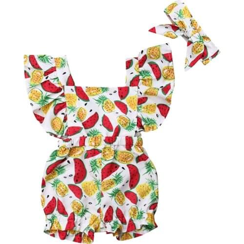 2020 Fashion Newborn Baby Boy Girls Pineapple Watermelon Print Romper Sleeveless Jumpsuit Outfits Sunsuit Baby Clothing Set