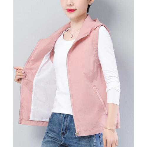 2021Double Layer Women Vest Spring Summer Waistcoats Hooded Air Conditioner Thin Sun Protection Vest Ladies Sleeveless Jacket5XL