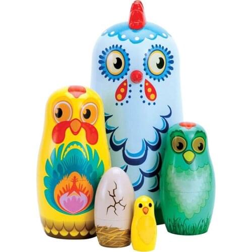 5Pcs/Set Russian Animal Chicken Nesting Dolls Matryoshka Kids Toy Home Decor Children Birthday Gifts Handmade Crafts