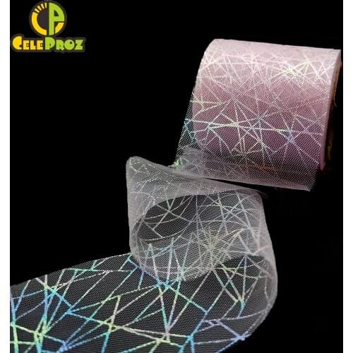 60mm 25Yards Iridescent Tulle Ribbon Illusory Grids Line Web Mesh Spool DIY Handmade Craft Ornament Fabric Material Supplies