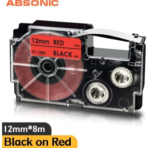 Absonic XR-12RD Compatible with Casio 12mm Label Tape XR 12RDE XR12RD Black on Red Printer Ribbon for Casio KL-60 KL-100 Labeler