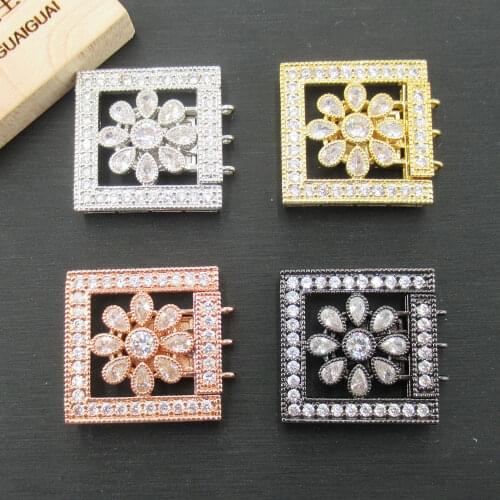 APDGG 28x28mm Gold plated Cubic Zircon CZ Micro Pave Square Clasp Pendant Necklace Bracelet Jewelry Making DIY