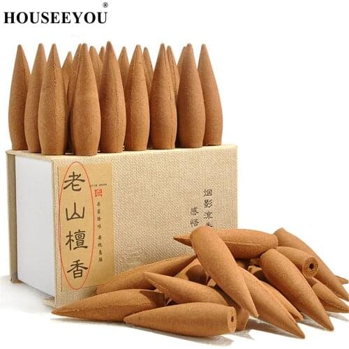Oversized 30 Minutes Smoke Backflow Tower Incense Cones 22 Pcs Gift Hardcover Sandalwood Incense with Holder Ceramic Burner