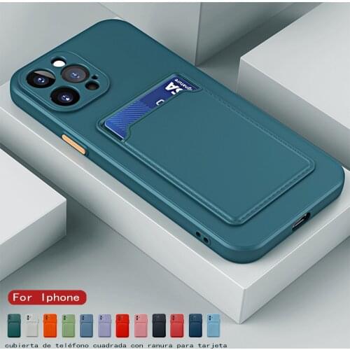 Card slot wallet soft square bumper silicone back covers for iphone 12 mini 11 pro xs max xr x se 7 8 plus camera protect cases