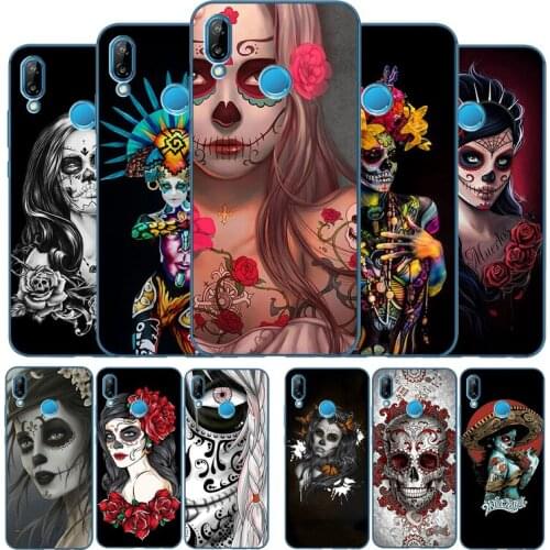 Mexican Skull Girl Tattooed Art TPU Soft Silicone Phone Case For Huawei P10 P20 P30 P40 Lite Plus Pro P smart Nova 3 3i 3E 4E