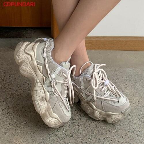 Black White Air Mesh Patchwork Genuine Leather Flat Platform Sneakers Shoes Women Spring Summer Lace Up Casual Flats Ladies