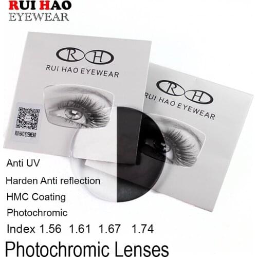 Photochromic Lenses 1.56 1.61 1.67 1.74 2PCS Optical Prescription lenses Aspheric Myopia Eyeglasses Grey Lenses Rui Hao Eyewear