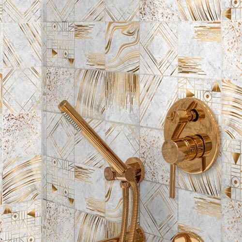 Funlife® Geometric Metallic Marble 1 Wall Sticker Oil Proof Peel & Stick Tile Sticker for Bathroom Kitchen Backsplash Floor Wall