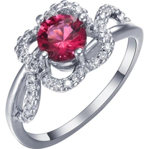 Hot sale Fashion Luxury Women Engagement Jewelry Silver color 5A ZC Crystal Zircon Female Wedding Finger Pink Flower Rings