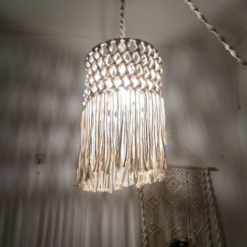 Handmade Cotton rattan Lampshade Creative Boho Light Lamp Modern Lampshade Lamp Cover Ceiling Chandelier Pendant Light Cover Art