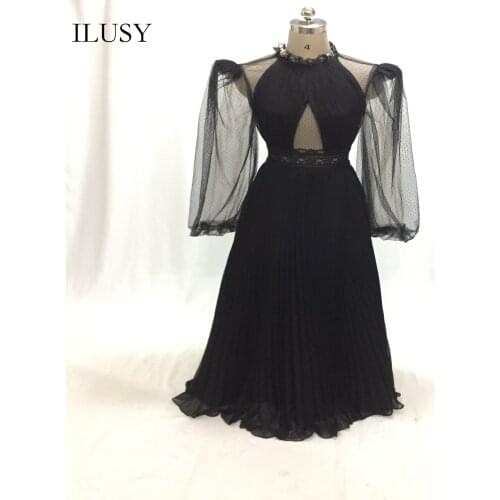 ILUSY Newest SEXY Prom Dress O-neck A-line See Through Evening Gown Lace Prom Party Gown vestido de festa