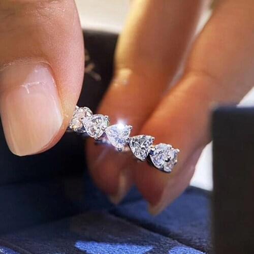 Zircon Heart Rings for Women Kpop Luxury Engagement Wedding Jewelry Silver Color Females Finger Ring Wholesale Jewelry KAR245