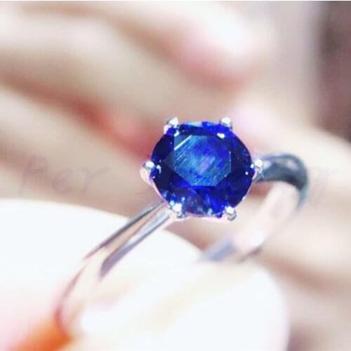 Blue sapphire round ring Per jewelry 925 sterling silver 6*6mm 1.1ct gemstone Fine jewelry J212102