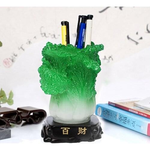 Chinese Cabbage Pen Container Decoration Imitation Jade Vegetable Crafts Office Buddhist Money Drawing Decoration Birthday Gift