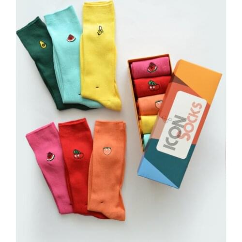Unisex Fruit Embroidered 6'lı Design Socks Box