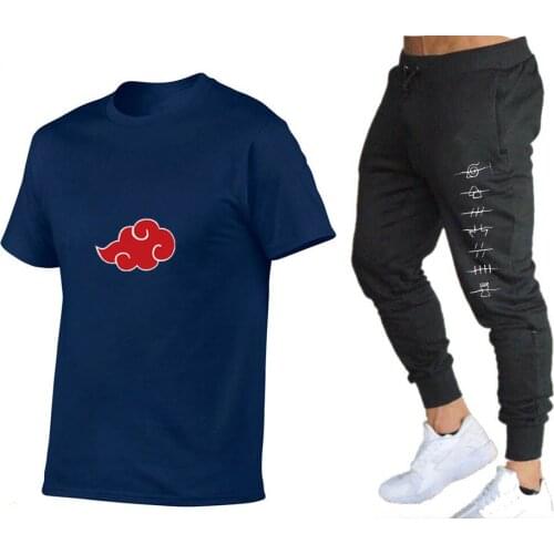 Japanese Anime Akatsuki Cloud Print T Shirt Men Harajuku Cotton T-Shirts Clothing Trouser suit trouser Symbols print suit