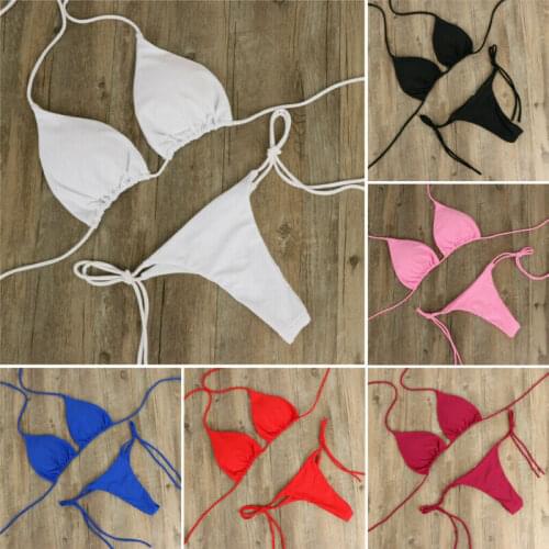 Summer Women Fashion Beachwear Sexy Micro Bikini Set Ladies Tie Side G-String Thong Swimsuit Sundress