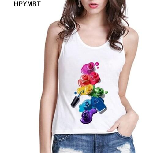 Fashion Nail polish Printed Tank Top Women Sleeveless New Summer Vest cosmetic Graphic Female Tank Tops for Girls Harajuku Tee