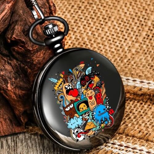 Fashion Cartoon Design Quartz Pocket Watch Pendant Necklace Chain Vintage Watches for Friend Kid Women Birthday Gift
