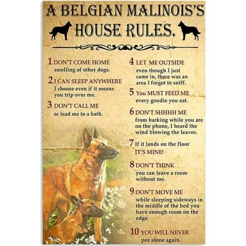Belgian Malinois House Wall Decor Poster Vintage Style Metal Wall Plaque Wall Decoration Metal Sign 8x12 inch