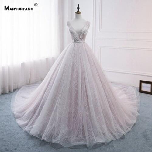 Real Photo 2021 Hot Sale Cathedral Train 3D Flower Sleeveless Wedding Dress Sexy Deep V-Neck Lace Up Back Bridal Ball Gown
