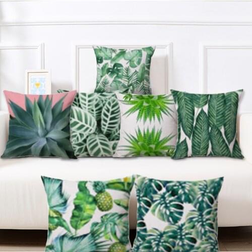 Green Plant Leaves Pillowcase Cushion Cover Home Decor Rainforest Green Leaves Plants Throw Sofa Car Cushion Cover High Quality