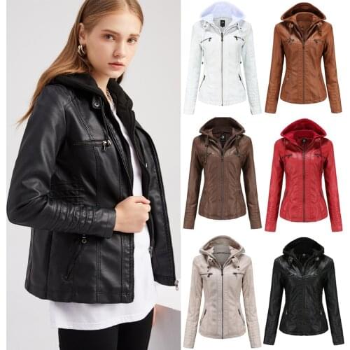 New Women Faux Leather Jacket Biker Solid Color Coat Pu Motorcycle Jackets Slim Streetwear Outerwear Coat Jacket Tops#f4