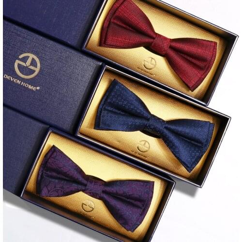 2020 Brand New Fashion Mens Bow Ties Double Fabric Fine Plaid Bowtie Banquet Wedding Bridegroom Butterfly Tie with Gift Box