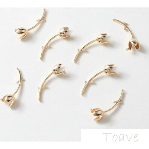 18K Gold Plated Tulip Pendant DIY Double Hanging Necklace Ear Stud Material Accessories 2pcs