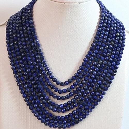 Natural lapis lazuli stone 6mm round beads 8 rows diy necklace high grade weddings gifts elegant jewelry 17-26inch B649