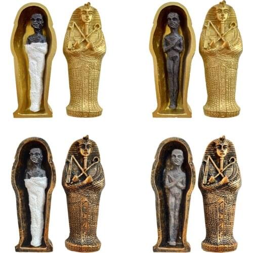 Resin Ancient Egyptian Coffin Figurine Sculpture Egypt Mummy Statue Small Ornaments Miniature Model Home Decoration Collect