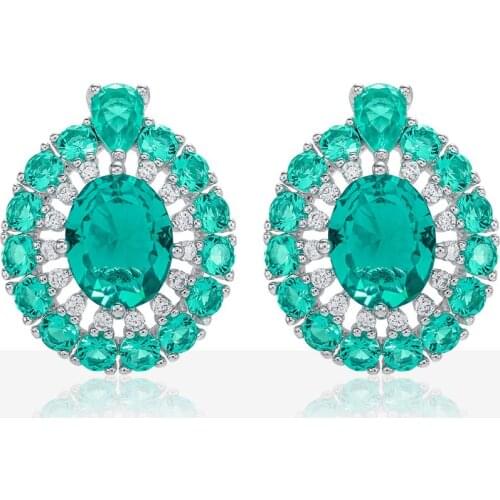 Luxury Genuine White Gold Plating Earrings for Women Carribean Gemstones Wedding Party Jewelry Romantic Gift Fine Jewelry