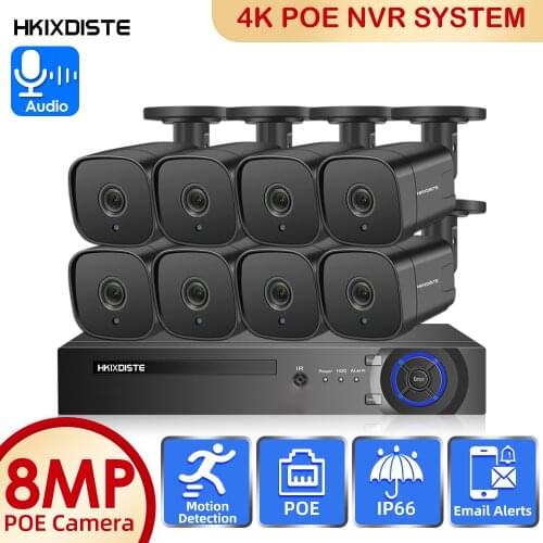 HKIXDISTE H.265+ 8CH 5.0MP NVR POE Security IP Camera System Outdoor IR-CUT CCTV Video Surveillance Recorder Kit Face-Recording