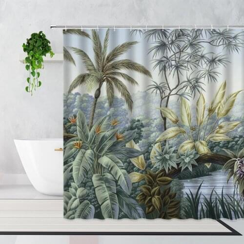 Nordic Tropical Plants Shower Curtain Toucan Flamingo Flower Bird Palm Tree Home Decortion Background Waterproof Bath Curtains