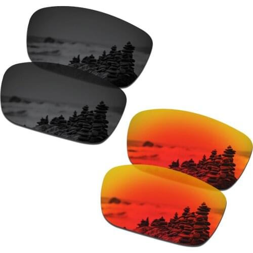 SmartVLT 2 Pairs Polarized Sunglasses Replacement Lenses for Oakley Drop Point Stealth Black and Fire Red