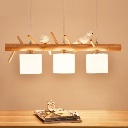 Modern Restaurant Chandelier Creative Personality Bird Three-head Dining olid Wood Dining Room Lamp Japanese Led Chandelier
