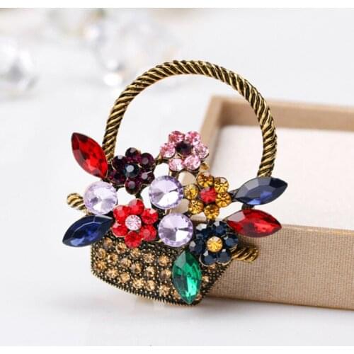 Rhinestone Flower Basket Shape Brooch Vintage Colorful Brooches For Female Fashion Coat Pbrooches Popular Small Gifts