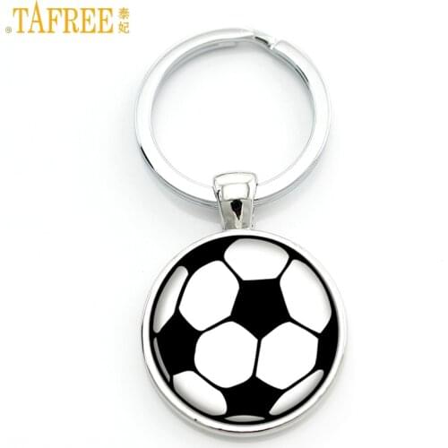 TAFREE vintage Football Soccer keychain exquisite handmade glass metal pendant key chain rign holder for men women car bag SP709