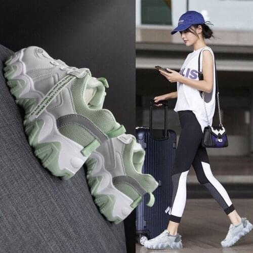 Daddy Shoes Womens Thick-soled Mesh Casual Shoes Autumn New Trend Color Matching Mesh Shoes platform sneakers