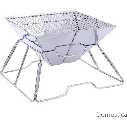 Outdoor Folding Barbecue Stand Grill Incinerator BBQ Charcoal Stove Stainless Steel Non-stick Surface Camping Picnic Tool