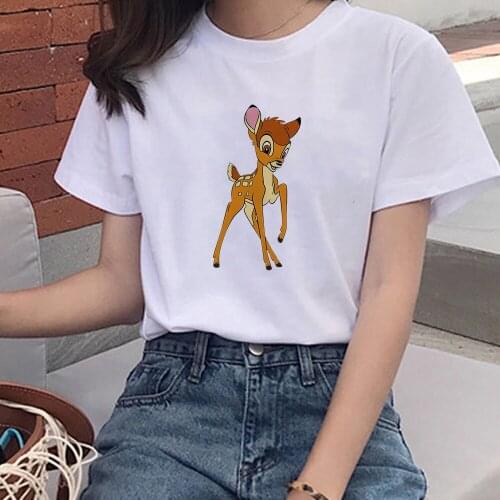 Funny White-tailed Deer Bambi Printed T Shirt Women Short Sleeve Harajuku Graphic Disney Tees Shirts Dropship