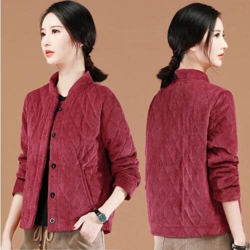 2021 Winter Corduroy Jacket Ladies Warm Loose Cotton Coat Thickened Women Fashion Padded Jackets Single-Breasted Outerwear Coats