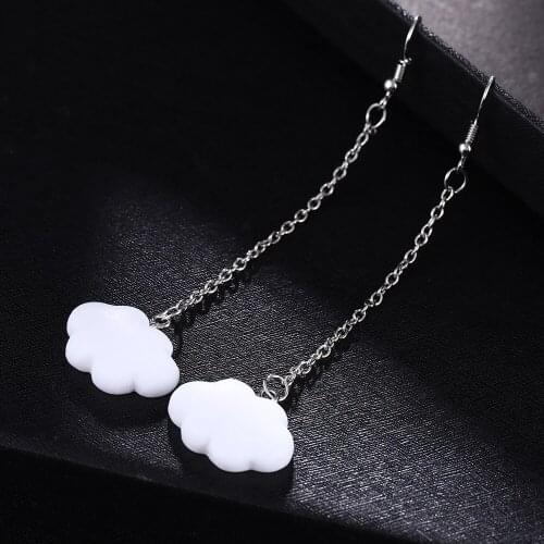 Womens Korean Fashion Cute Simple Style White Hanging Blank Cloud Pendant Earrings Chain Simple Ladies Ear Jewelry 2020 New