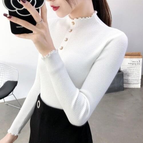 Women Spring Autumn Style Knitted Sweater Pullovers Lady Casual Beading Decor Turtleneck Long Sleeve Pullovers Tops ZZ0067