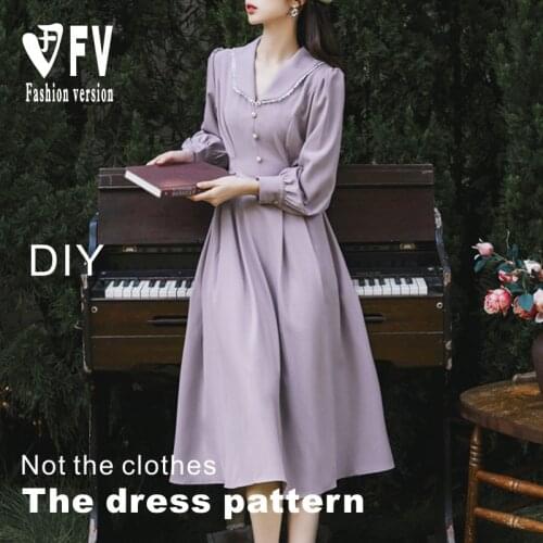 Cutting drawings womens French tea break long-sleeved dress clothing pattern 1:1 physical pattern BLQ-578