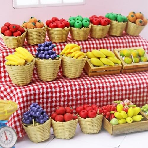 1/12 Miniature Dollhouse Resin Basket Fruit Food for Blyth Barbies Doll House Kitchen Toy Accessories