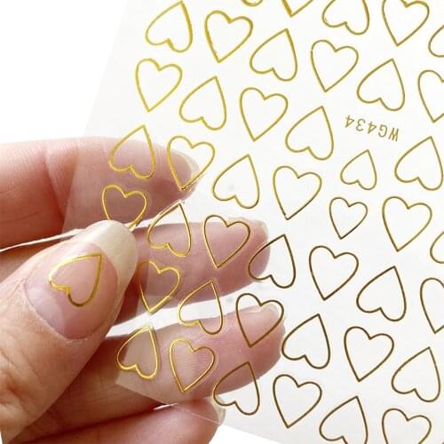 1pcs 3D Nail Art Sticker Decals Gold Hollow Heart Love Pattern Adhesive Sticker Wraps Tip Decoration Manicure Nails Design